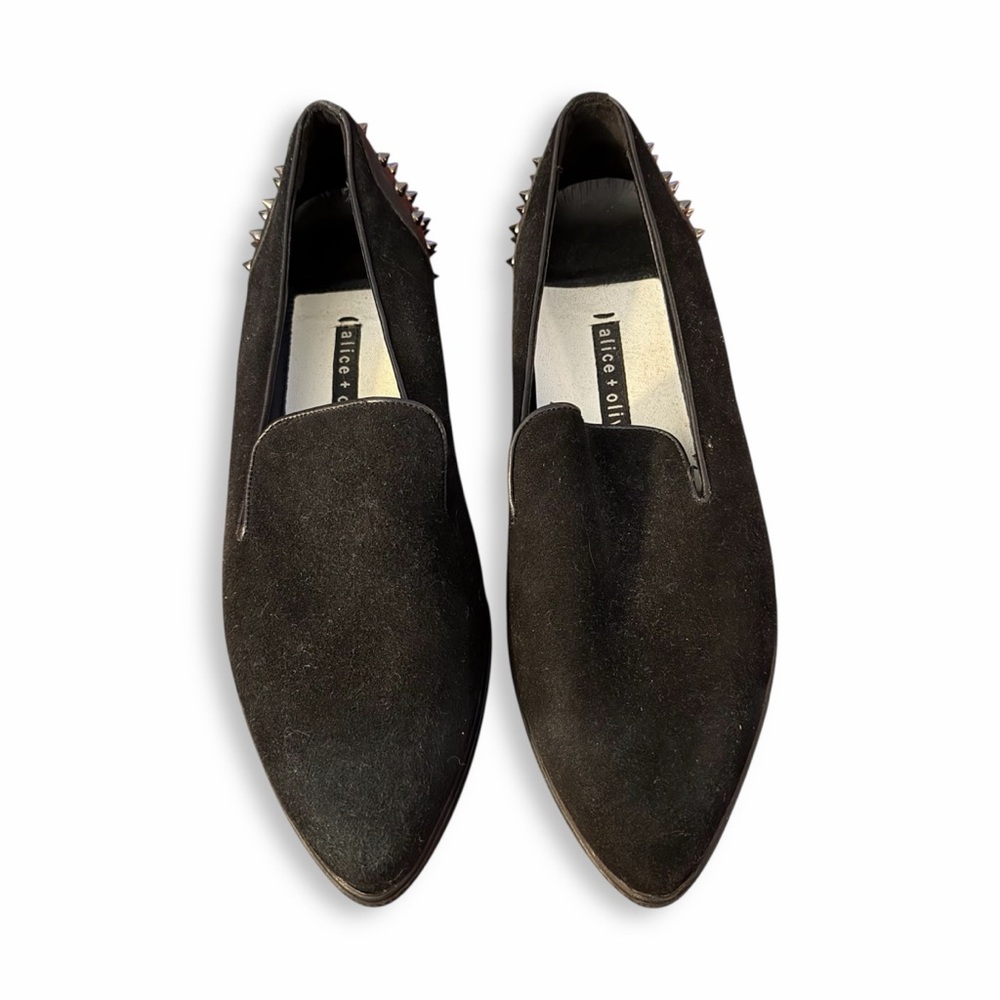 alice + olivia Rory Spiked Heel Leather Suede Slip On Sneakers Black - Picture 2 of 8